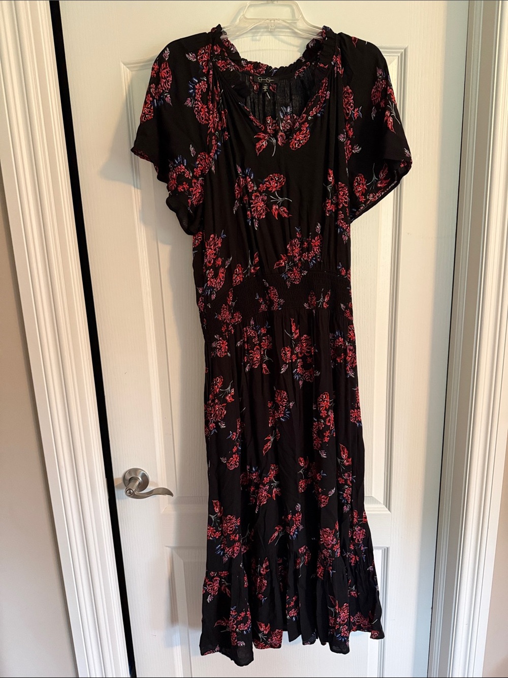Jessica Simpson Black Maxi Dress with Red and Pink Floral Print
